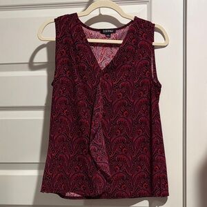 Roz & Ali Burgundy Paisley V-Neck Blouse